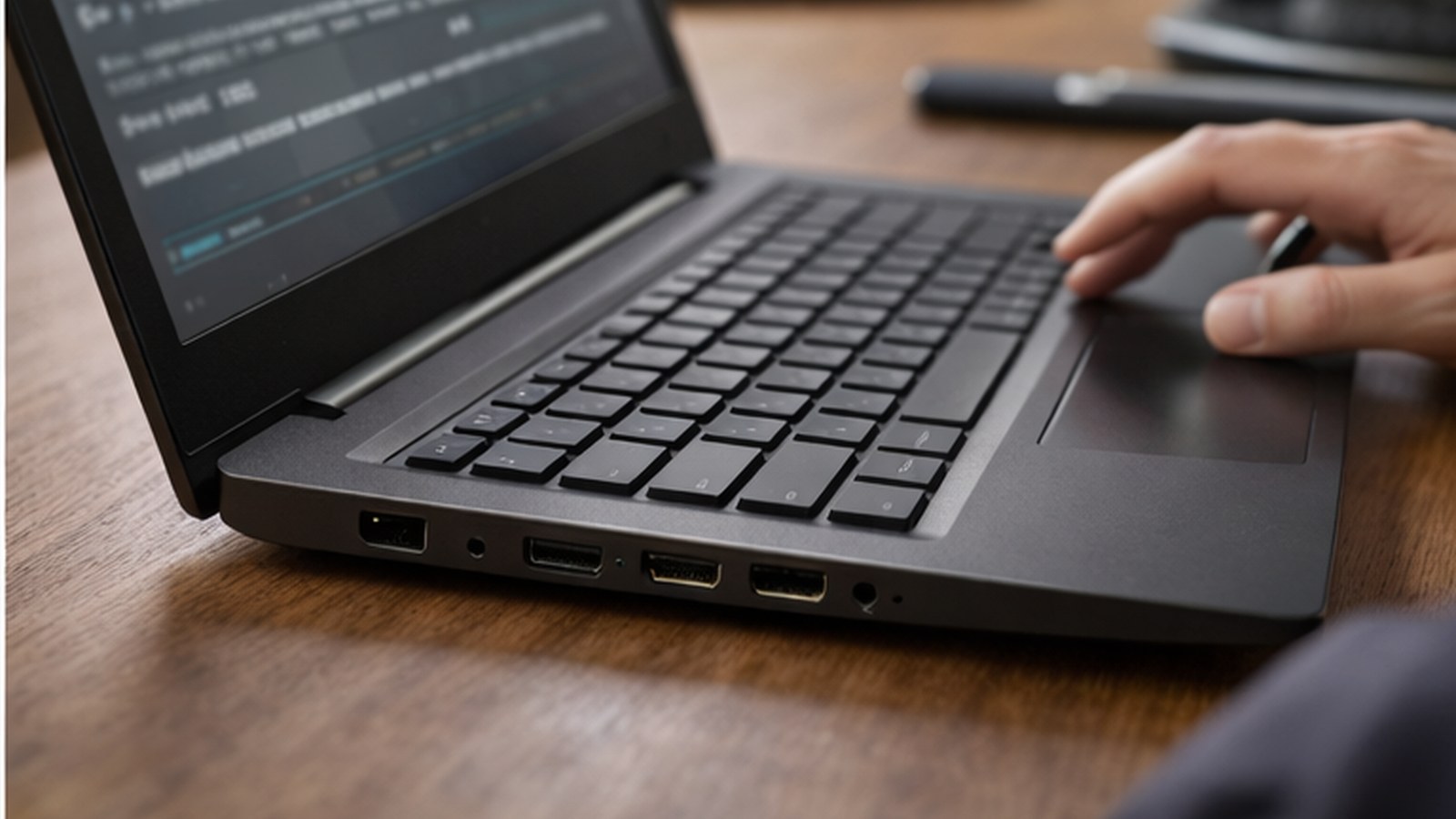 Close em teclado e portas laterais de notebook